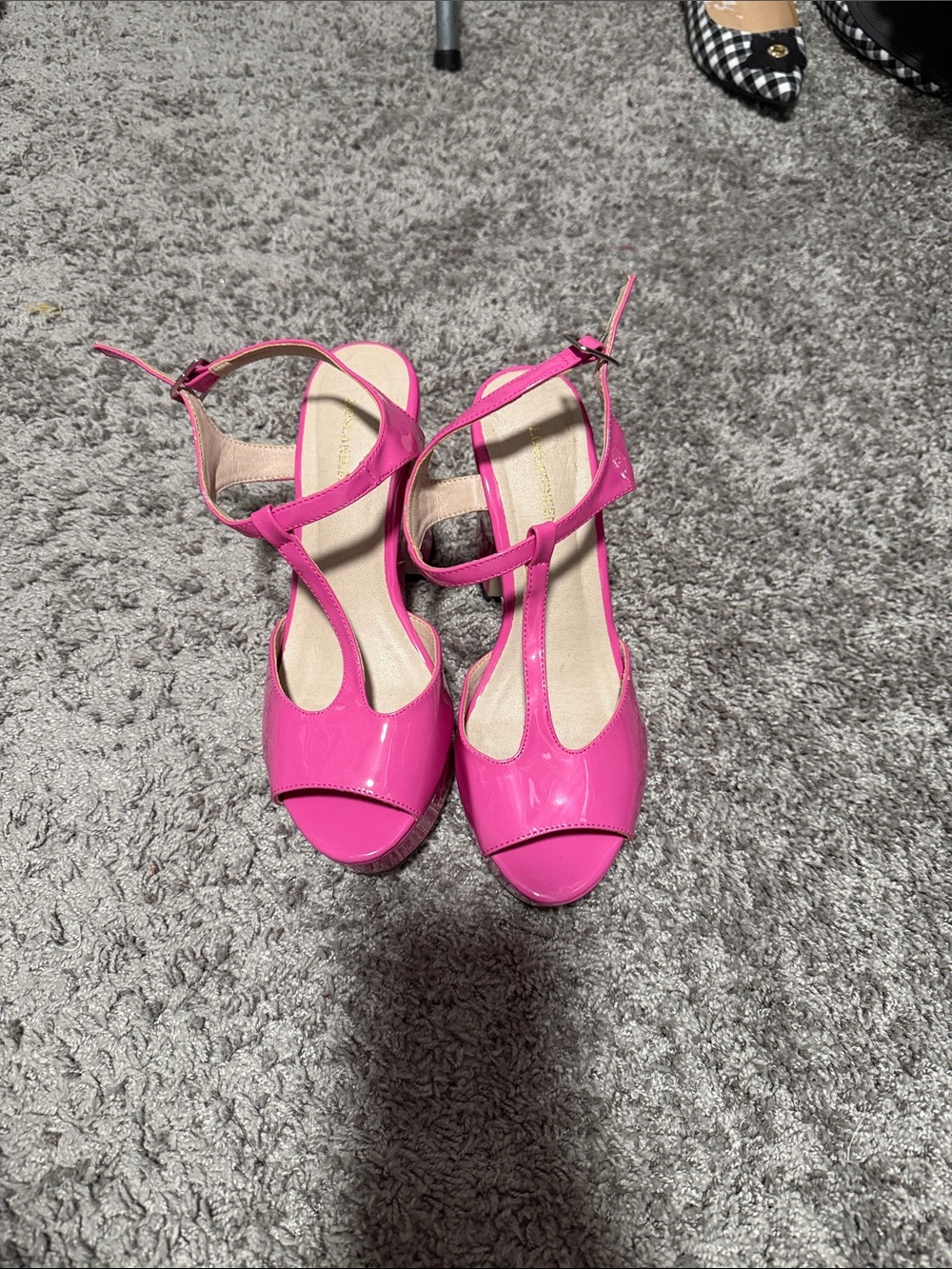 Hot Pink Patent Open-Toe Ankle Strap Heels